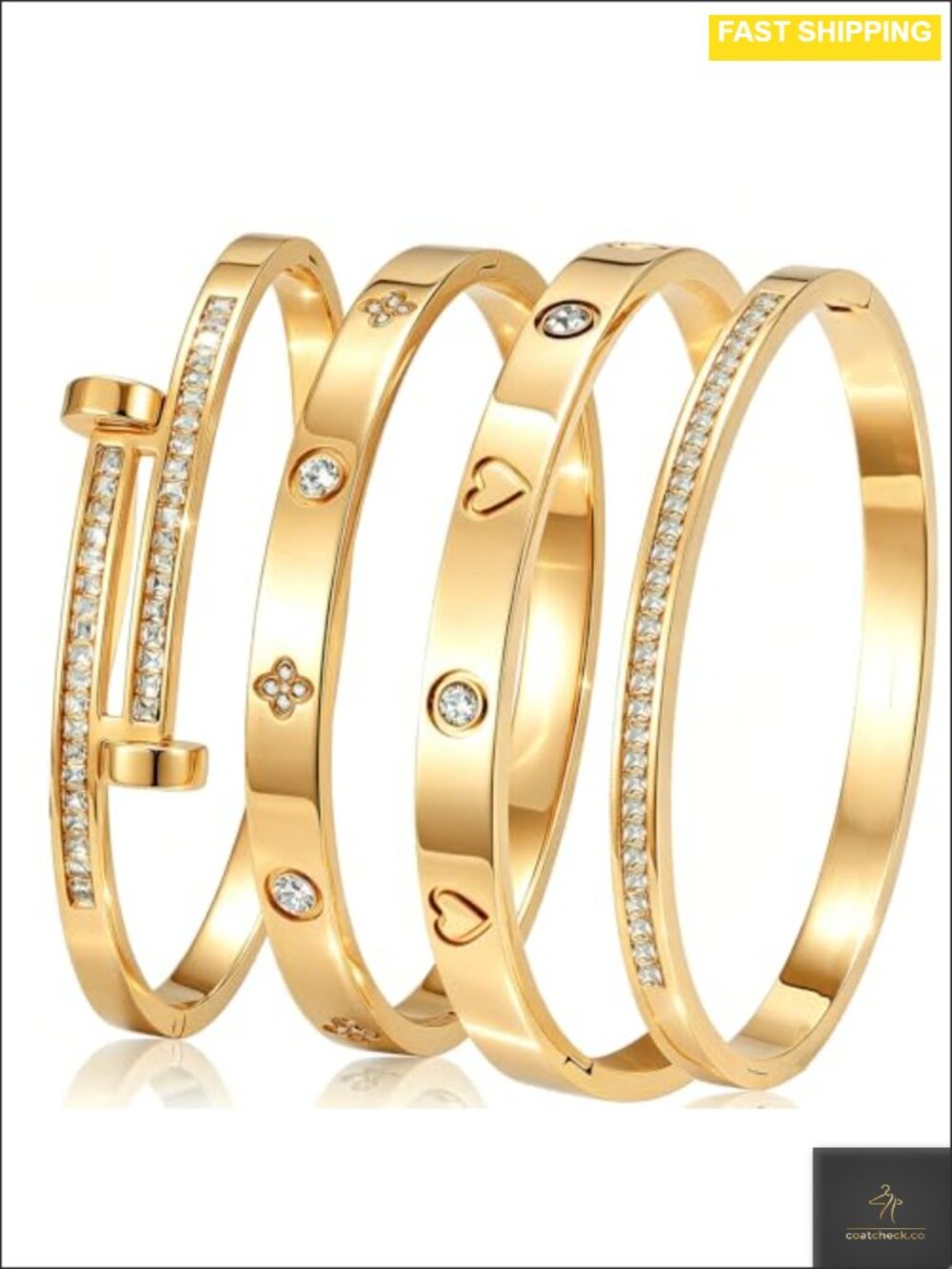 18K Gold Plated Stainless Steel Bangle Bracelets Set Stackable